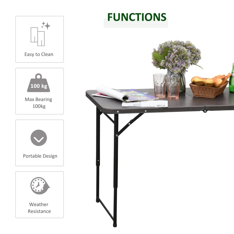 Portable Metal Picnic Table, 4FT, Black/Brown, 22x61x53/71.5 cm