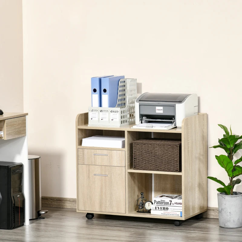 Oak 2-Drawer Printer Stand with Adjustable Shelves