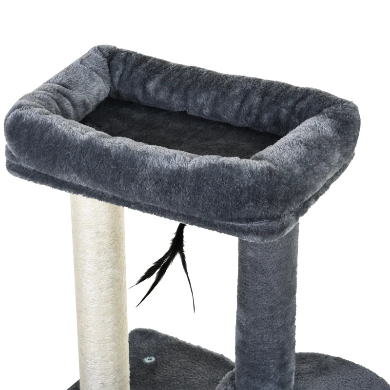 Grey Cat Tower Condo with Scratching Posts and Toys