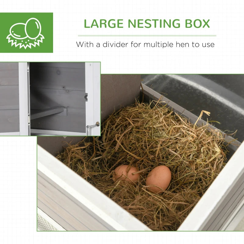 Wooden Chicken Coop with Run and Nesting Box - Outdoor Poultry Cage (Grey) - 193 x 78 x 115cm