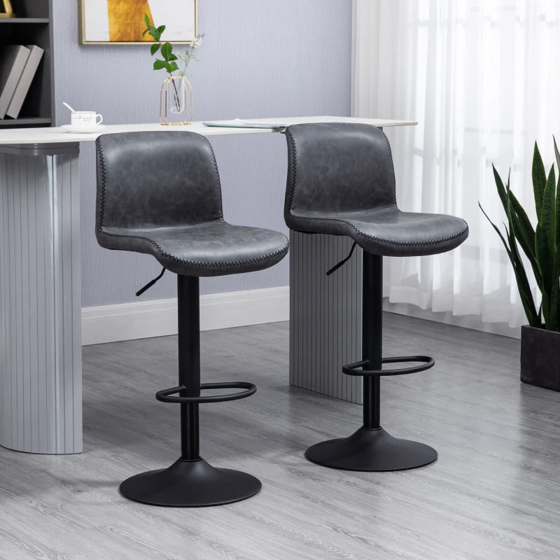 Dark Grey Adjustable Swivel Bar Stool Set of 2 for Kitchen and Home