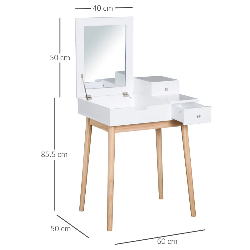 White Flip-Up Mirror Dressing Table Desk with 2 Drawers