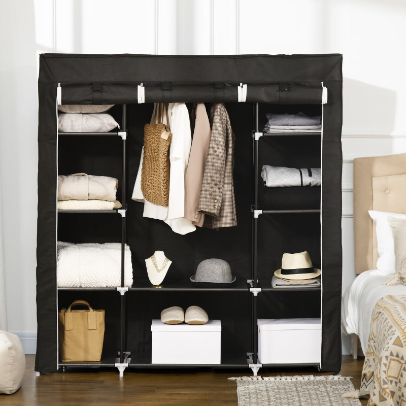 Black Foldable Fabric Wardrobe with Hanging Rail and Shelves