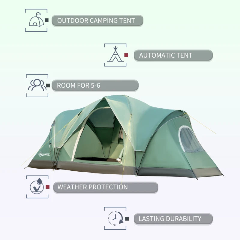 Dark Green 5-6 Person Dome Camping Tent UV Protection Water Resistant