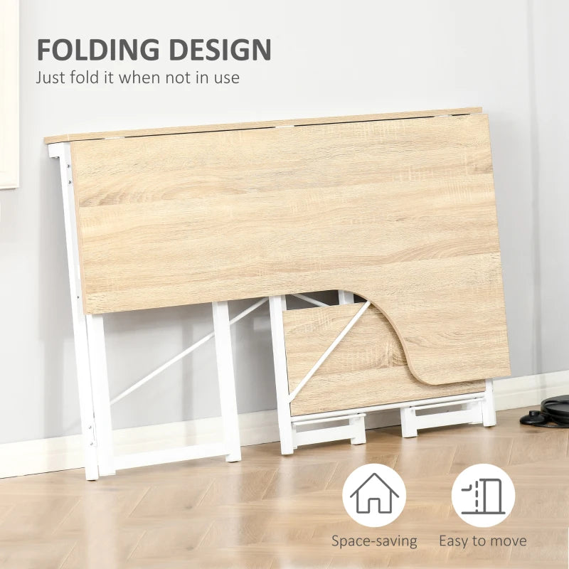 Oak Tone L-Shaped Folding Corner Desk with Storage Shelf