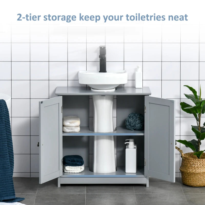 Grey Under-Sink Storage Cabinet with Adjustable Shelf - 60x60cm