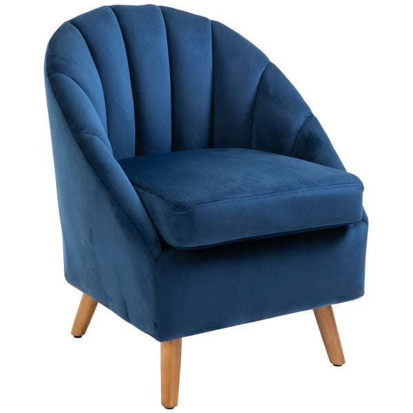 Blue Velvet Accent Chair with Solid Wood Legs