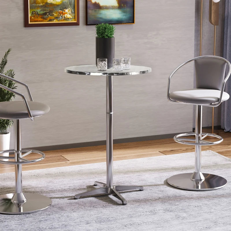 Aluminium Round Bistro Bar Table - Stainless Steel - 2 Height Settings - 70cm/110cm - Black