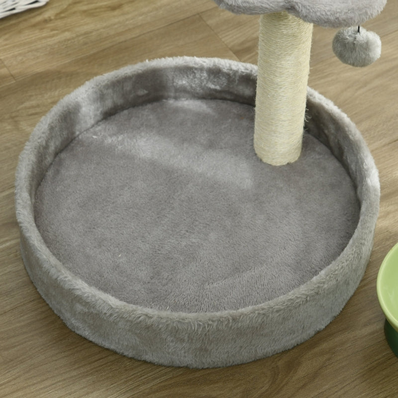 44cm Cat Tower with Sisal Scratching Post & Toy Ball - Light Grey