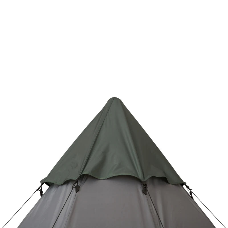 Gray 6-Person Teepee Camping Tent with Mesh Windows and Carry Bag