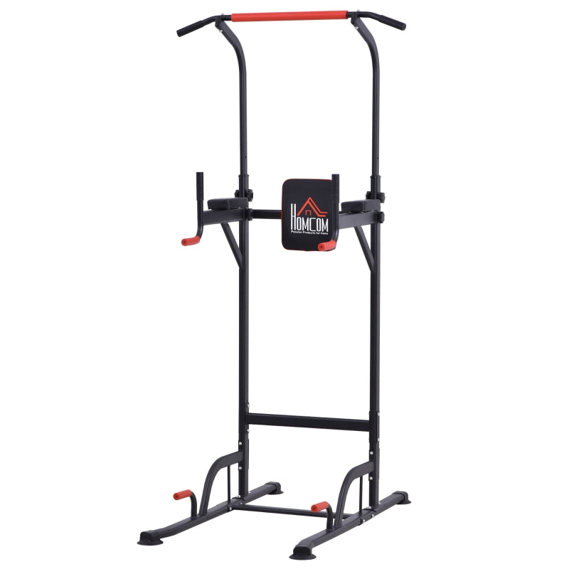 Black Power Tower with Dip Stand and Pull Up Bar - Home Gym Equipment