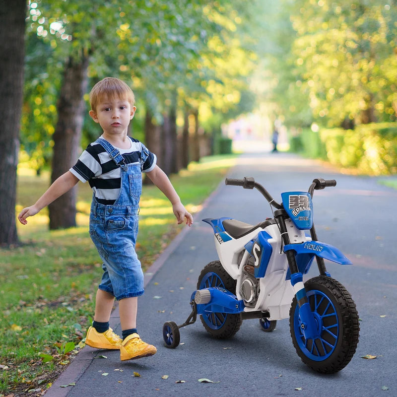 Blue Kids Electric Motorcycle Ride-On with Training Wheels, Ages 3-6