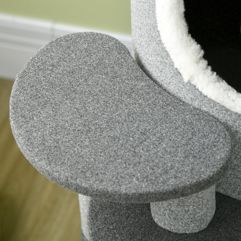 Grey Barrel Cat Tree with Scratching Posts, Bed, Platforms & Ball