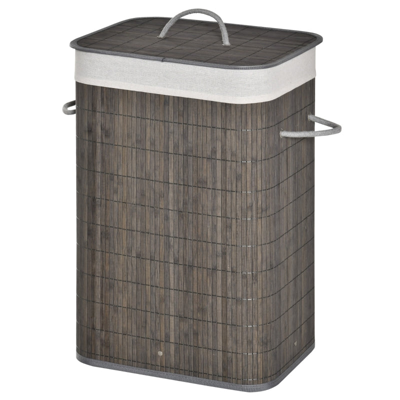 Grey Bamboo Laundry Basket with Flip Lid and Handles