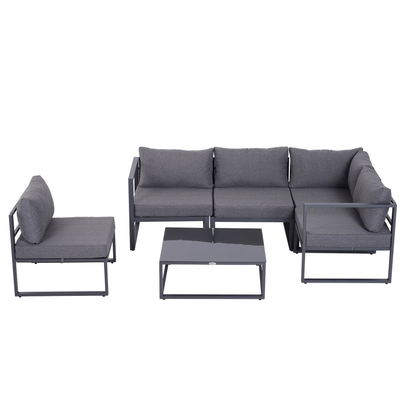 Grey 5-Seater Outdoor Sectional Sofa Set with Thick Padded Cushions