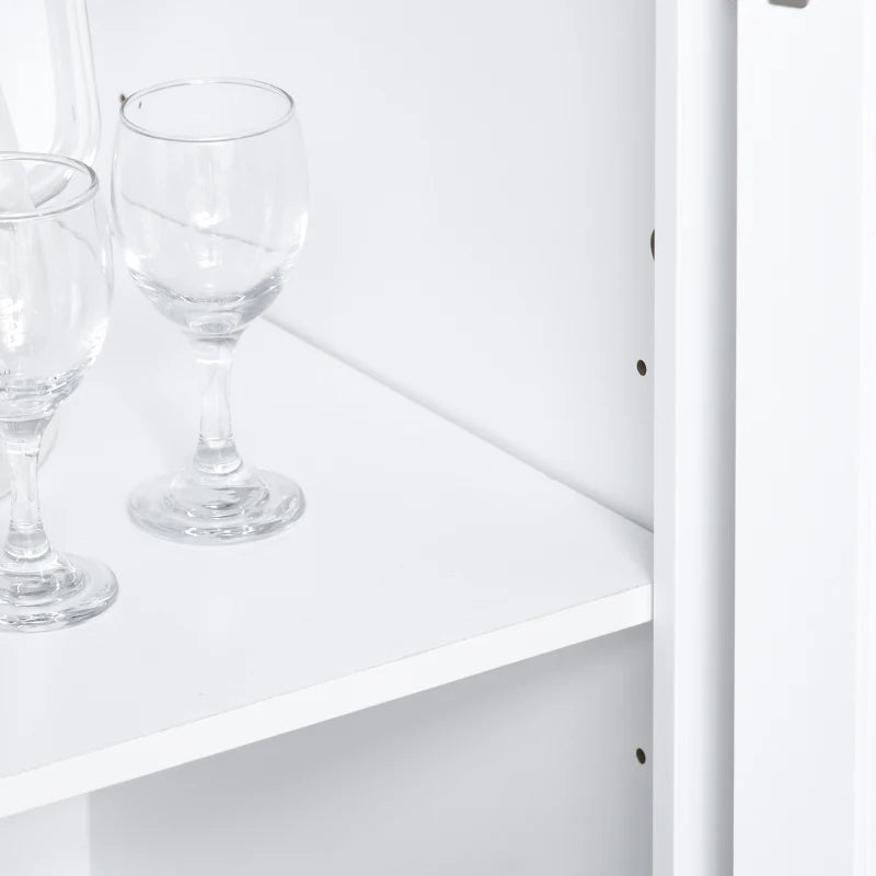 White Kitchen Storage Cabinet with Glass Doors and Drawers