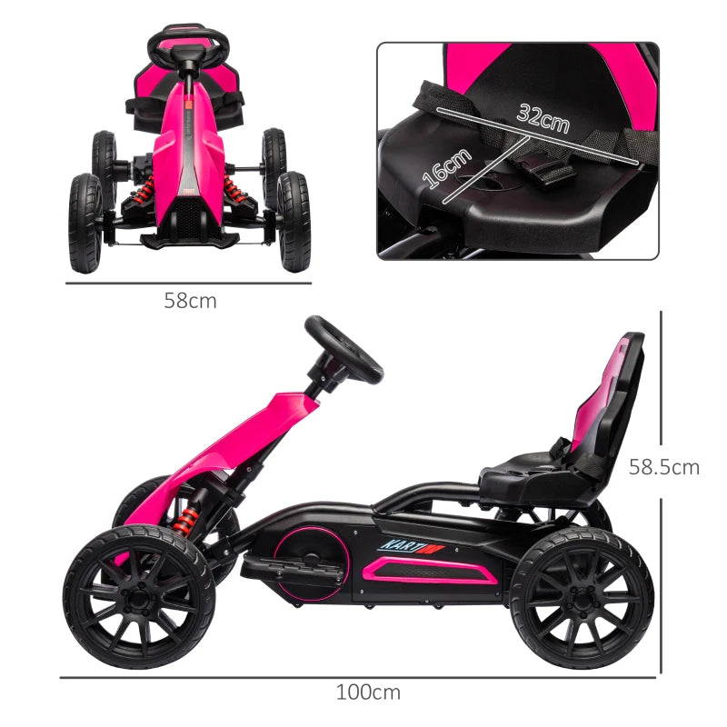 Kids Pink Electric Go Kart with Rechargeable Battery - 2 Speeds