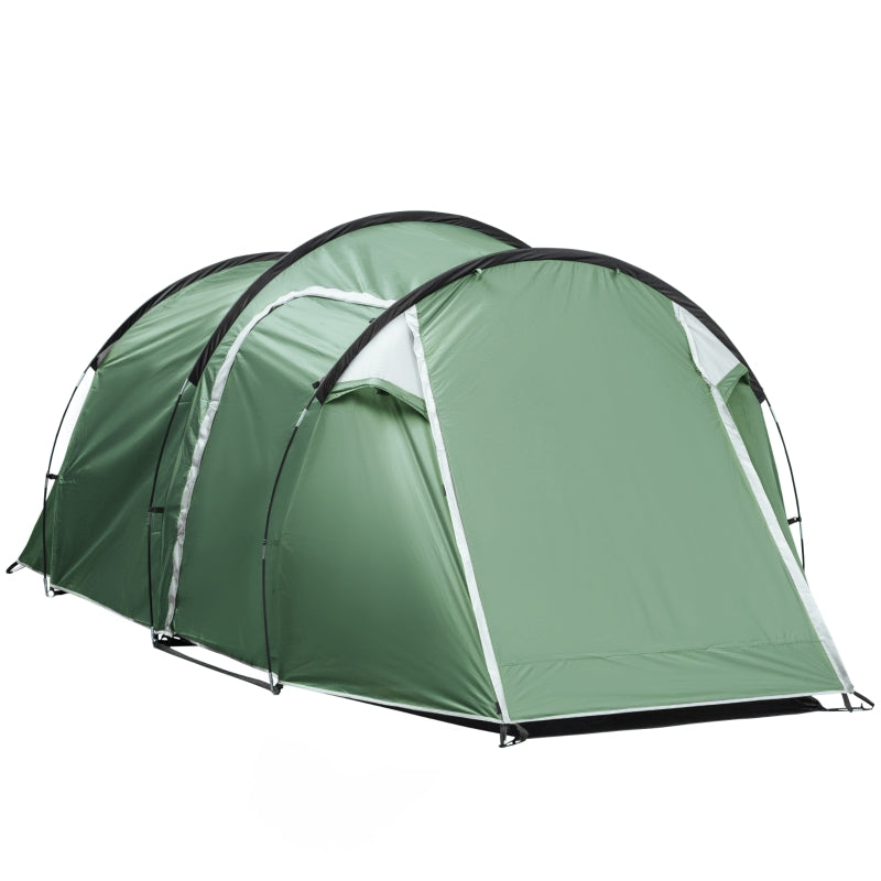 Green 2-3 Person Tunnel Camping Tent with Groundsheet & Rainfly