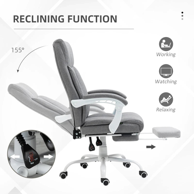 Grey Ergonomic Office Chair with Reclining Back and Footrest