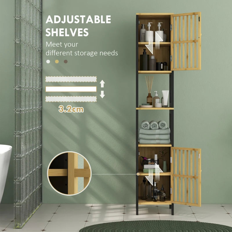 Bamboo Retro Cut-Out Tall Bathroom Storage - Natural Wood Color