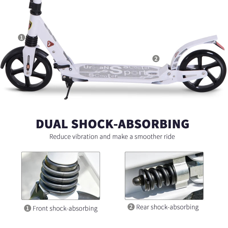 White Folding Kick Scooter with 2 Big Wheels for Teens and Adults 14+