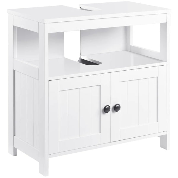 White Under Sink Cabinet with Double Doors and Shelves