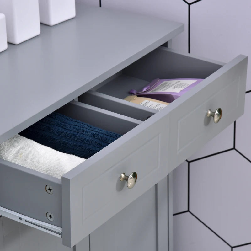 Grey Bathroom Storage Cabinet with Drawers and Adjustable Shelf