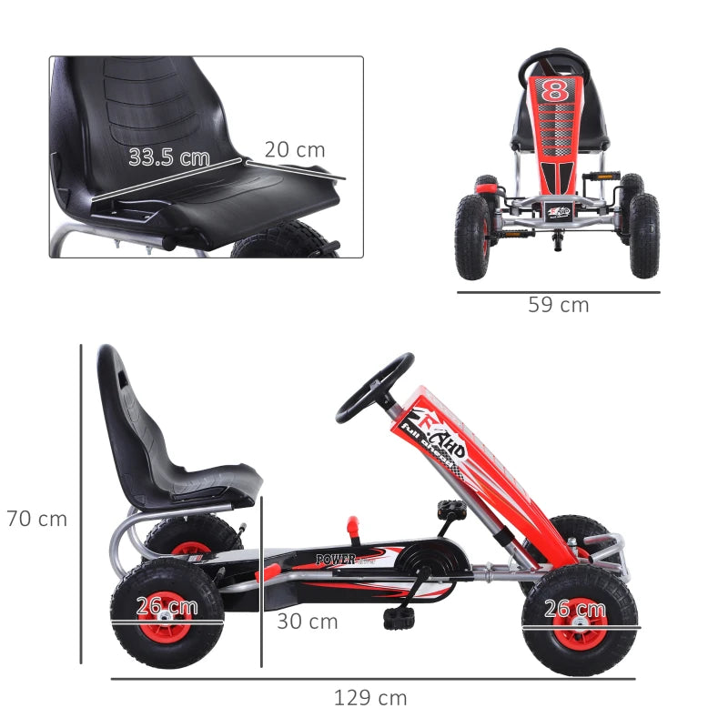 Red Pedal Go Kart with Adjustable Seat and Handbrake