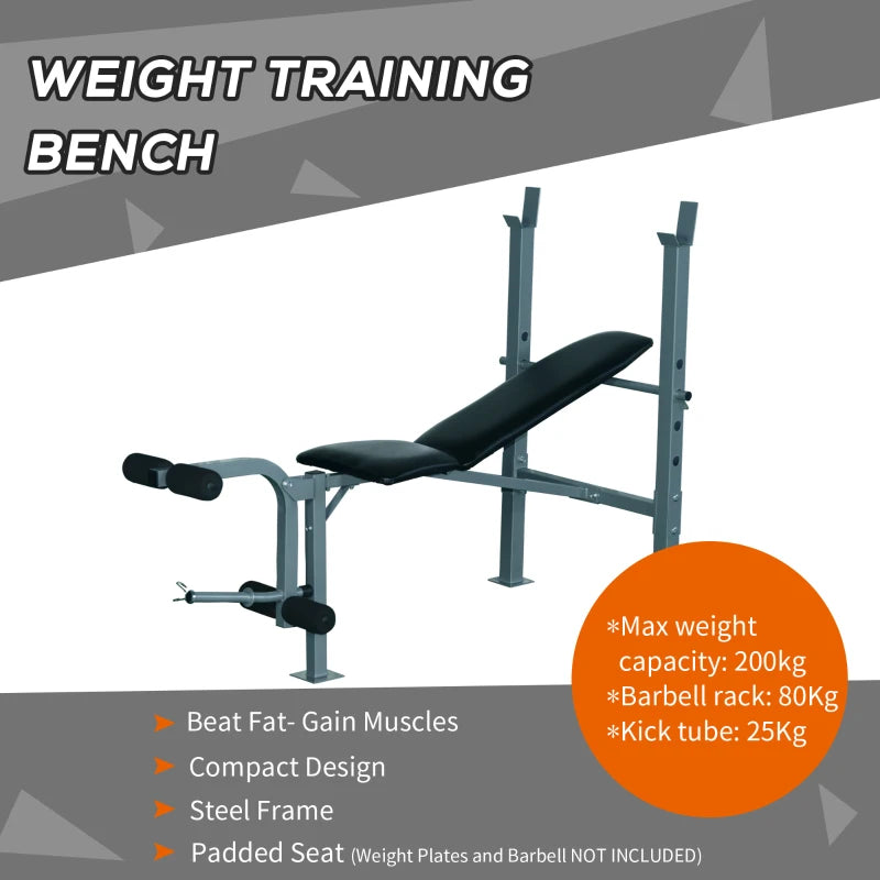 Adjustable Weight Bench with Barbell Rack - Black