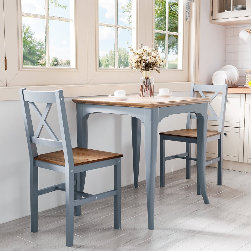 Grey Pine Wood Cross Back Dining Chairs Set of 2