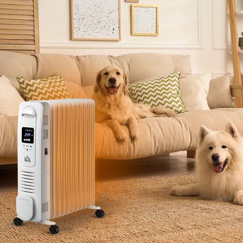 White 2500W Digital Oil Filled Radiator Heater with Timer & Remote