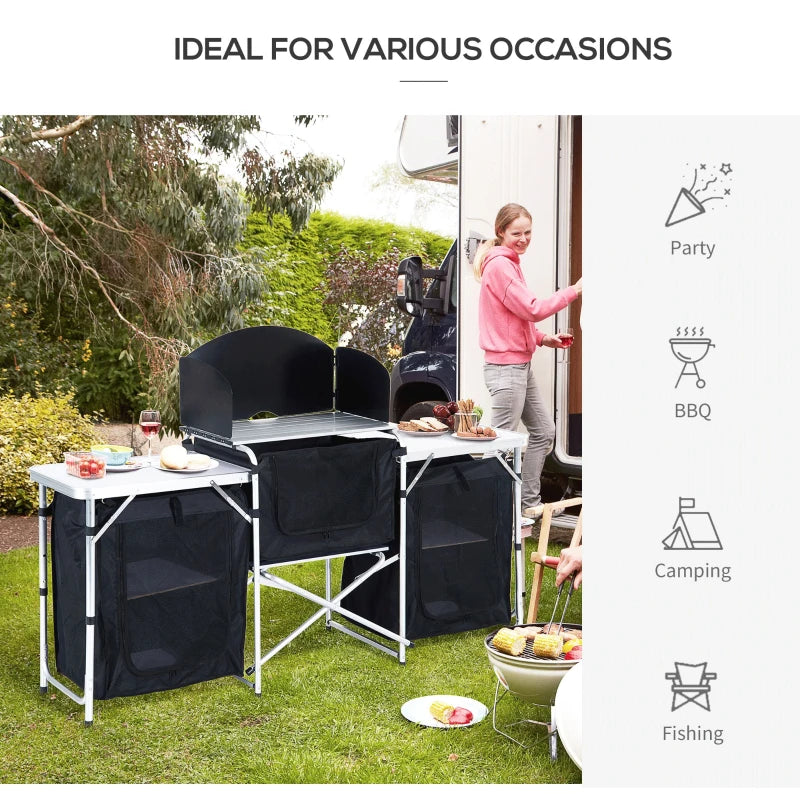 Portable Camping Kitchen with Heat-Resistant Tabletops - Blue