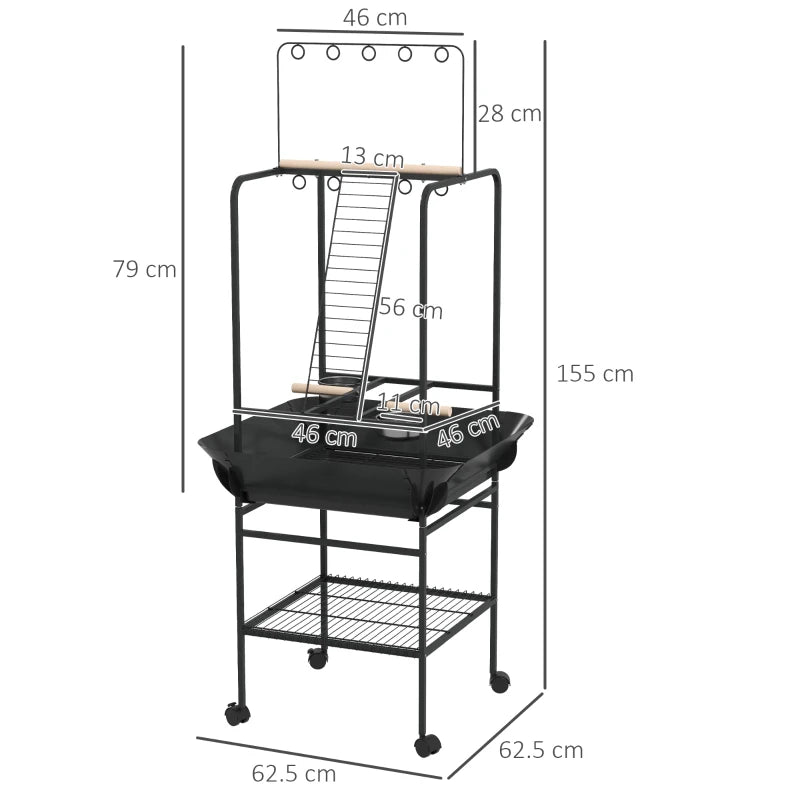 Steel Bird Table with Feed Bowls & Perches - Dark Grey