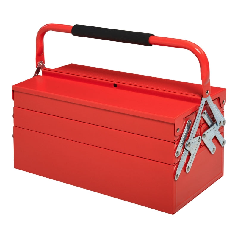 Red 3-Tier Metal Cantilever Toolbox with Carry Handle