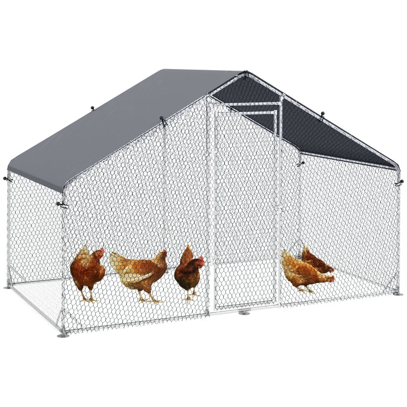 Galvanised Chicken Coop with Water-Resistant Cover, 3x1.7x1.9m, Grey