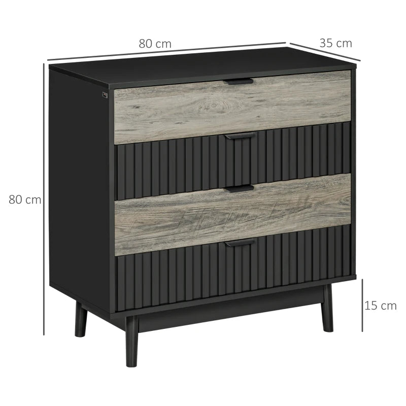 4-Drawer Black and Natural Tone Storage Chest, 80cmx35cmx80cm