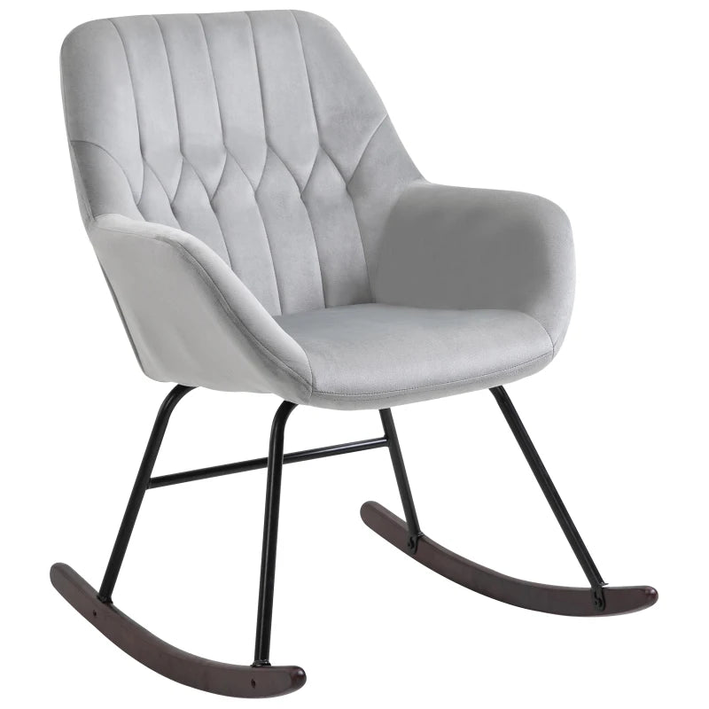 Grey and Black Rocking Armchair with Steel Frame and Sponge Padding