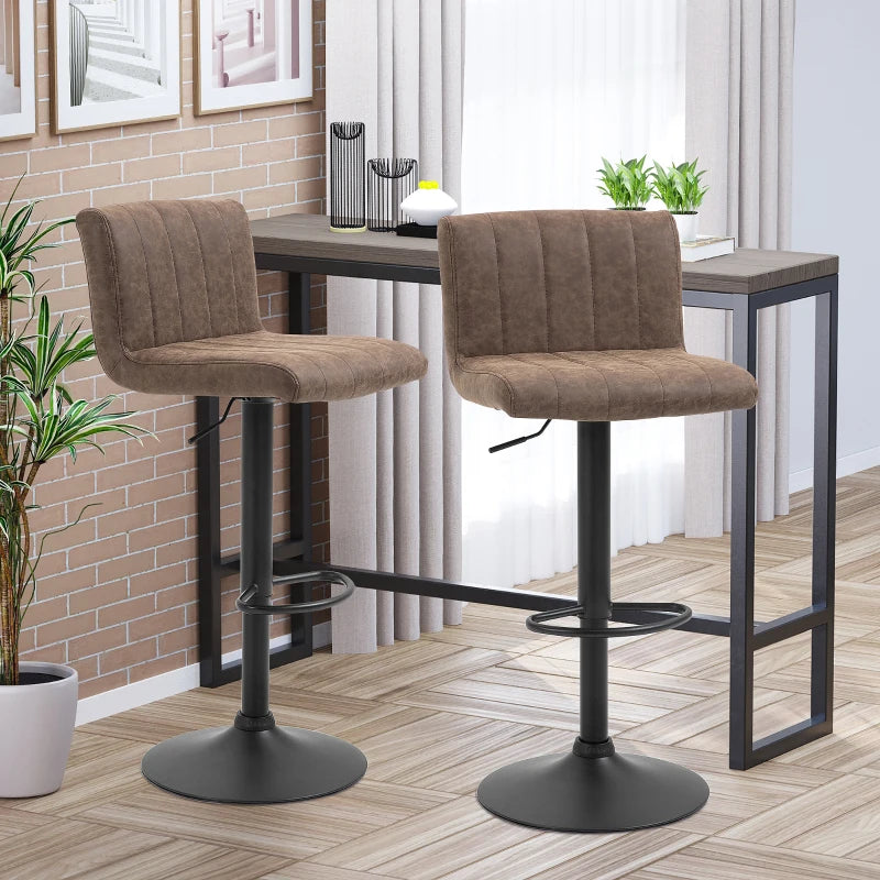 Brown Swivel Barstools Set of 2, Adjustable Counter Chairs with Footrest, PU Leather