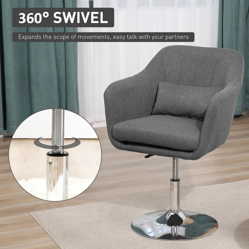 Dark Grey Swivel Accent Chair with Adjustable Height and Lumbar Support