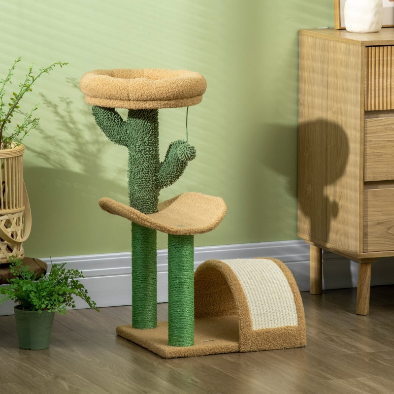 72cm Cat Tree with Top Bed, Curved Pad, Sisal Scratching Post - Beige & Green