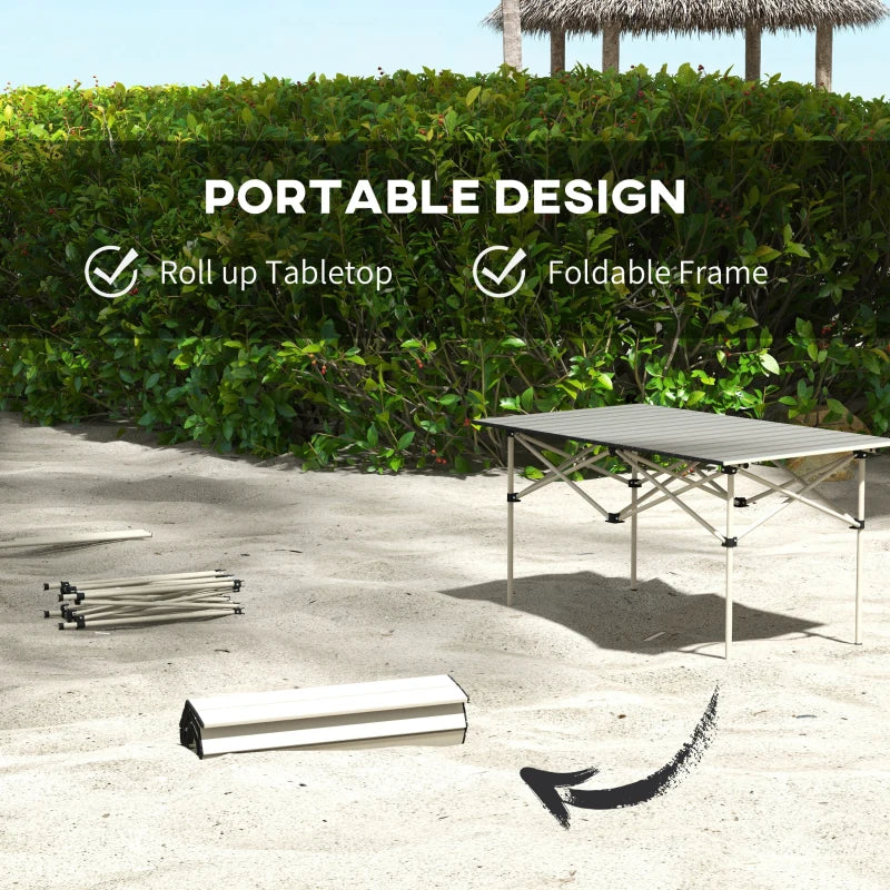 Portable Khaki Aluminium Two-Seater Table with Roll-Up Top