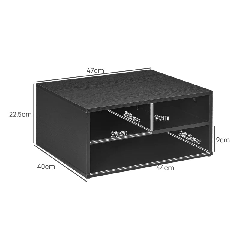 Black 3-Compartment Printer Storage Cabinet