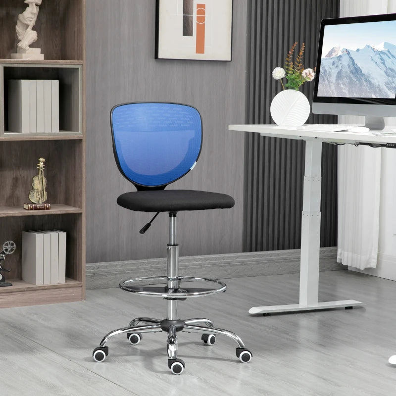 Dark Blue Mesh Drafting Chair with Lumbar Support