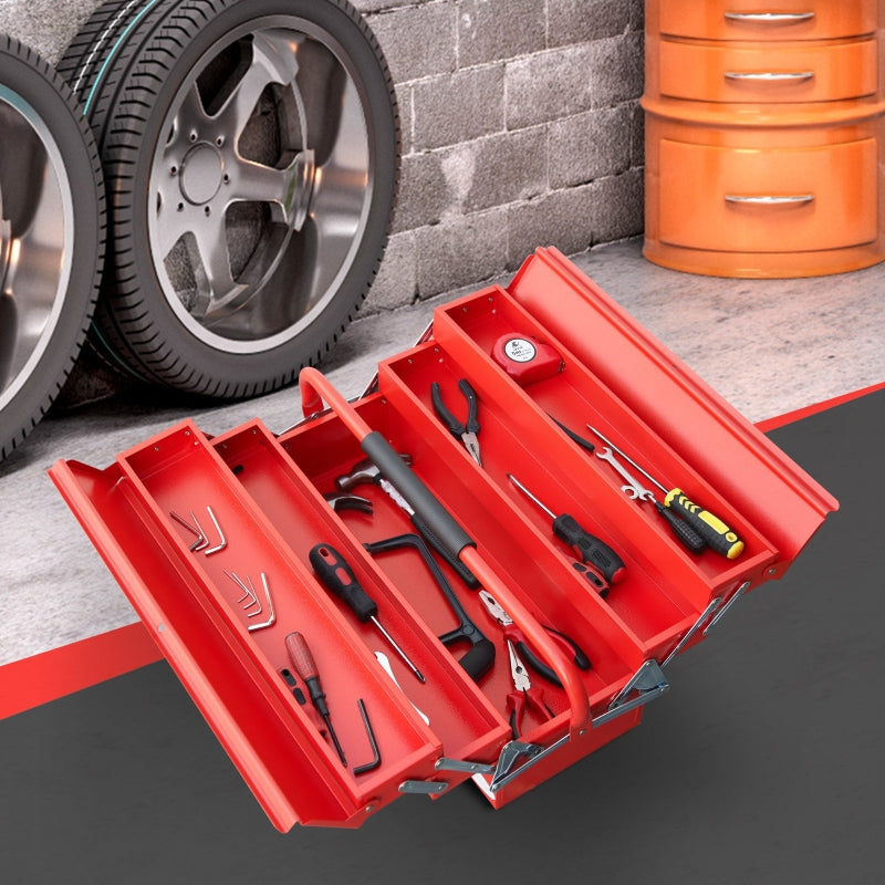 Red Metal 3-Tier Cantilever Toolbox with Carry Handle, 56x20x34cm