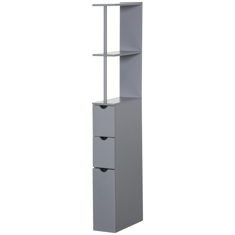 Grey Tall Bathroom Storage Cabinet with Shelves and Drawers