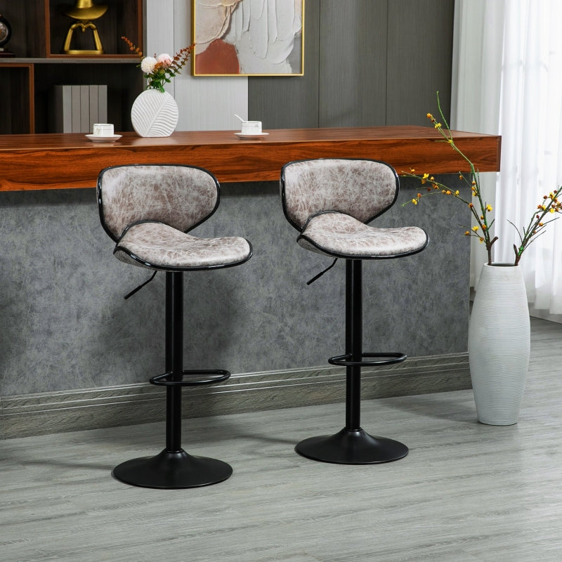 Grey Microfiber Cloth Swivel Bar Stool Set of 2, Adjustable Height Armless Chairs