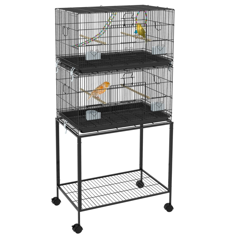 Black Two-Tier Bird Cage with Stand for Small Birds