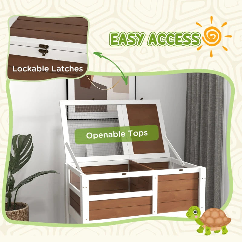 Wooden Tortoise Habitat with Shelter, Run, Shelf, Lamp Holder, Tray - Natural Wood