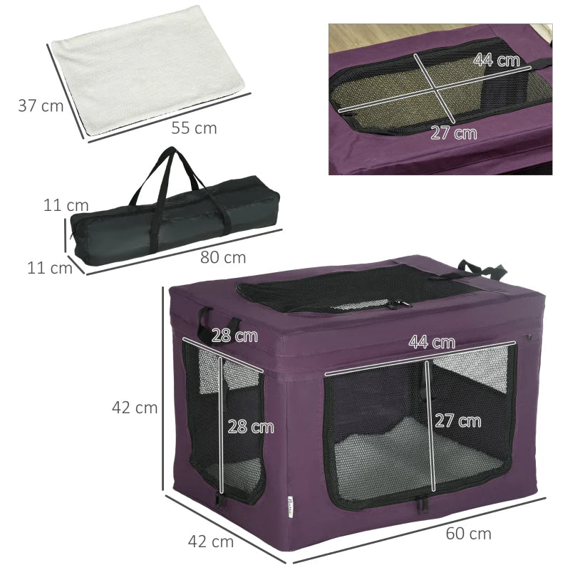 Purple Pet Carrier with Cushion for Miniature Dogs - 60cm