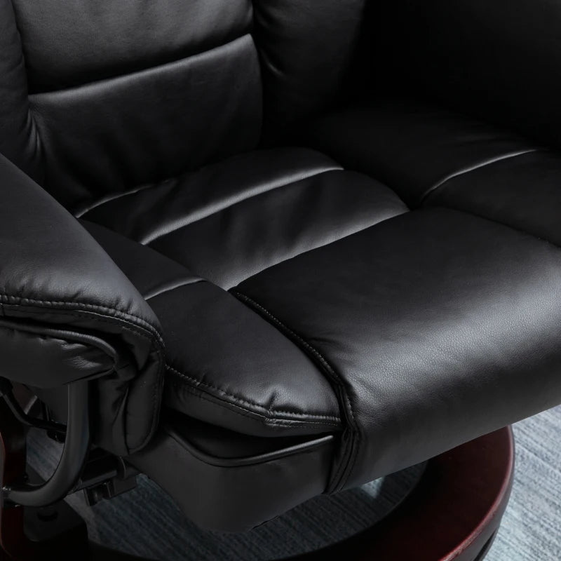 Black Manual Recliner with Footrest - PU Leather Lounge Chair